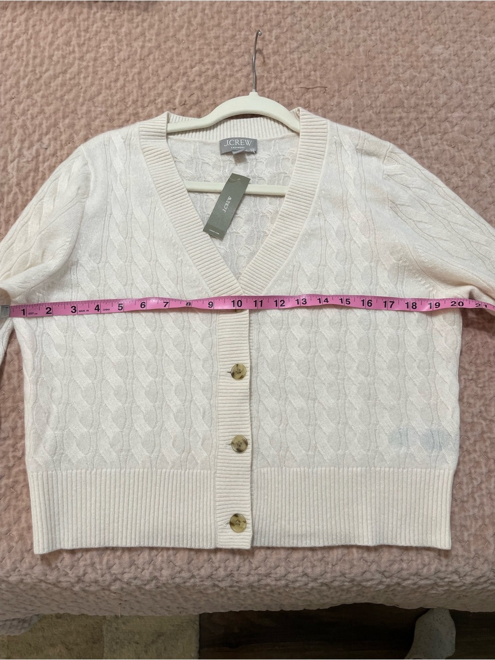 J. Crew Cashmere shrunken cable-knit V-neck cardigan sweater, Snow, L, NWT - Picture 5 of 16